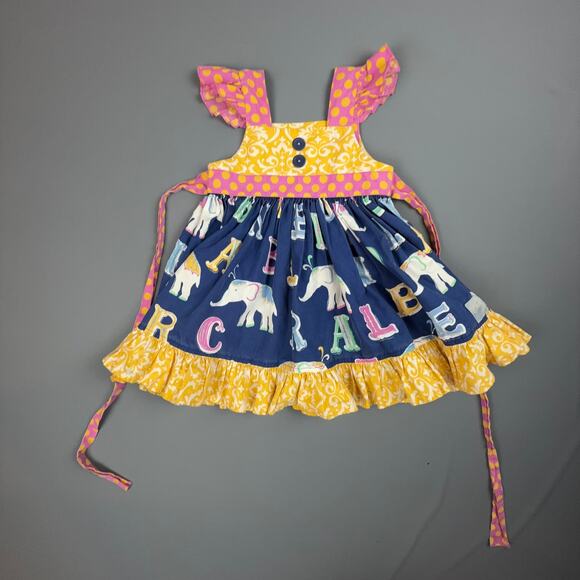 Eleanor Rose Alphabet Circus Dress Elephants Ruffle Girls 2T Tie Back - Picture 1 of 4